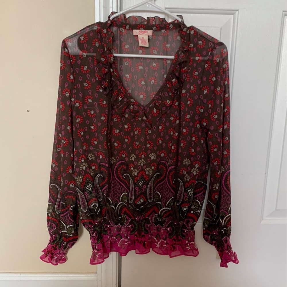 Long Sleeve Sheer Flowing Blouse